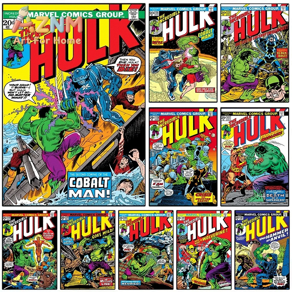 AZNM The Incredible Hulk The Second Coming Of The Cobalt Man Vintage Comic Collage Canvas Wall Art Unframed Print, Superhero P