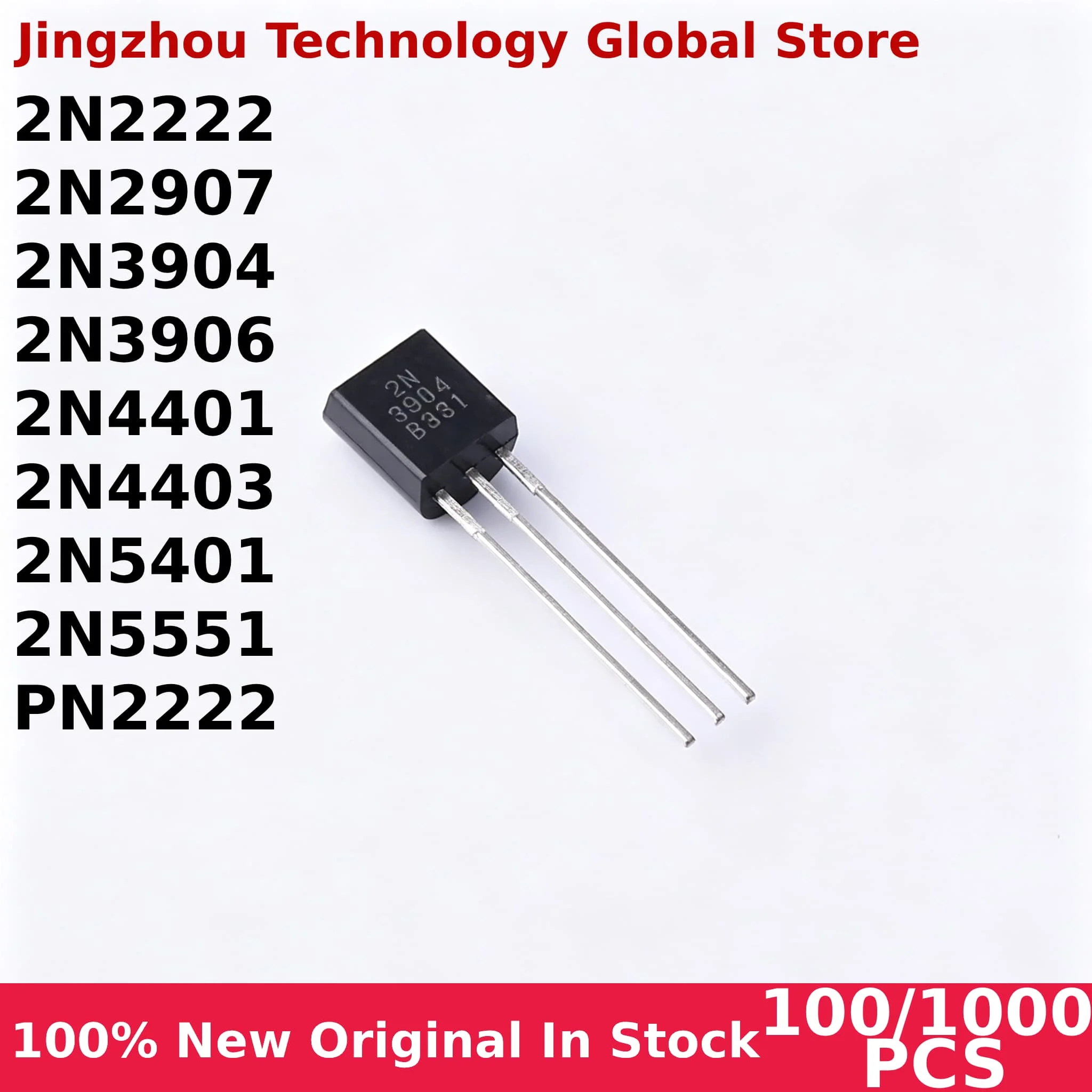 100% New 100/1000PCS 2N3904 2N3906 2N4403 2N2907 2N4401 2N2222 PN2222 2N5401 2N5551 TO-92 TO92 Transistor Chip Wholesale