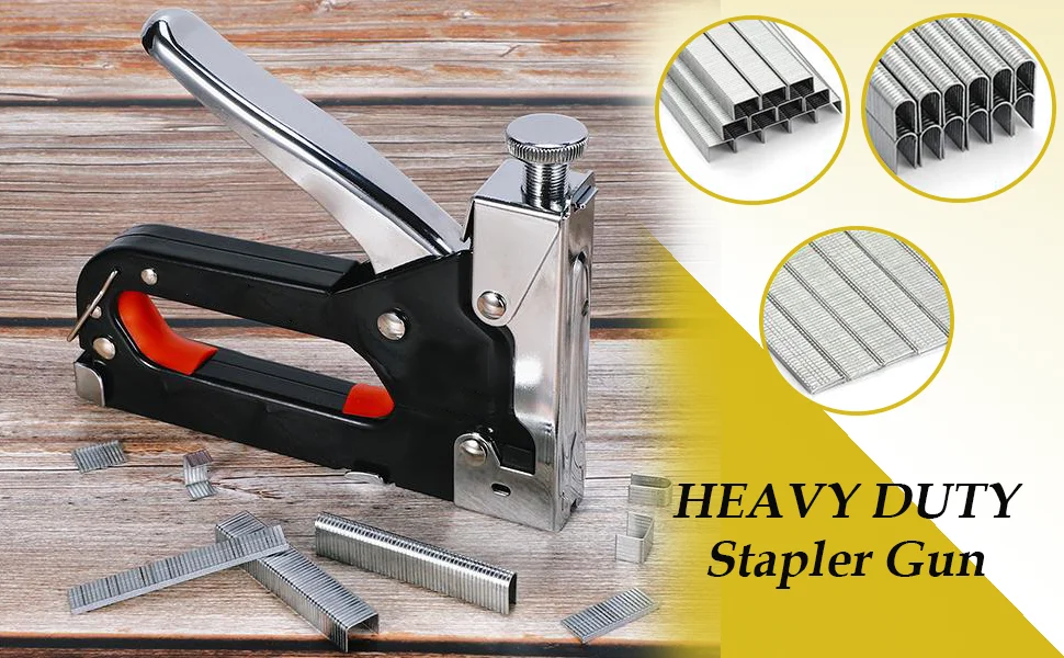 Heavy Duty 3-in-1 Staple Gun with 1000 Staples Adjustable Force Wall Stapler Quick Jam Release Anti-Slip Upholstery