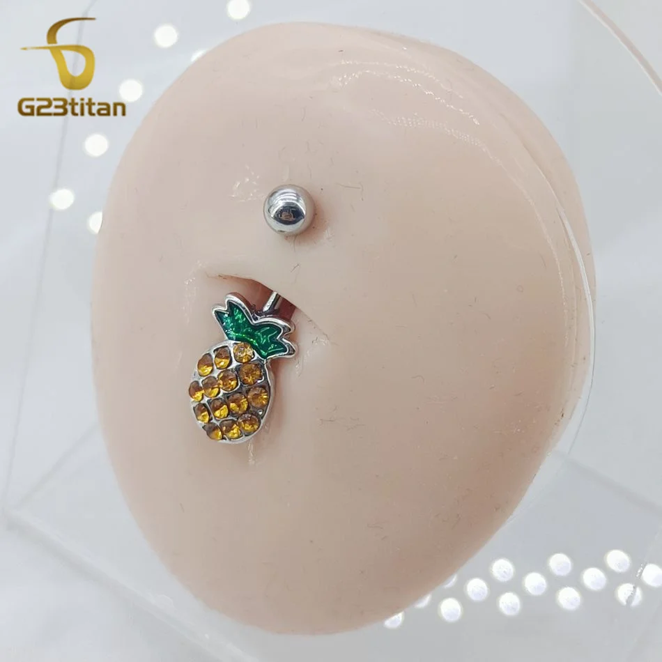 G23Titan 1pc Casual Fashion Yellow Zircon Pineapple Belly Button Rings Close-fitting Piercing Navel Women Beach Party Jewelry ﻿ image 3