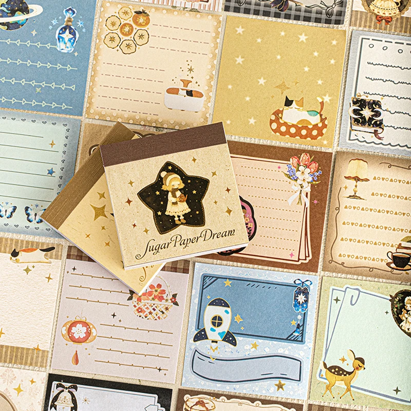 Mr.Paper 6 Packs Sugar Paper Dream Memo Sticker Book, Vintage Decorative Note Paper for Journal Scrapbooking DIY Crafts