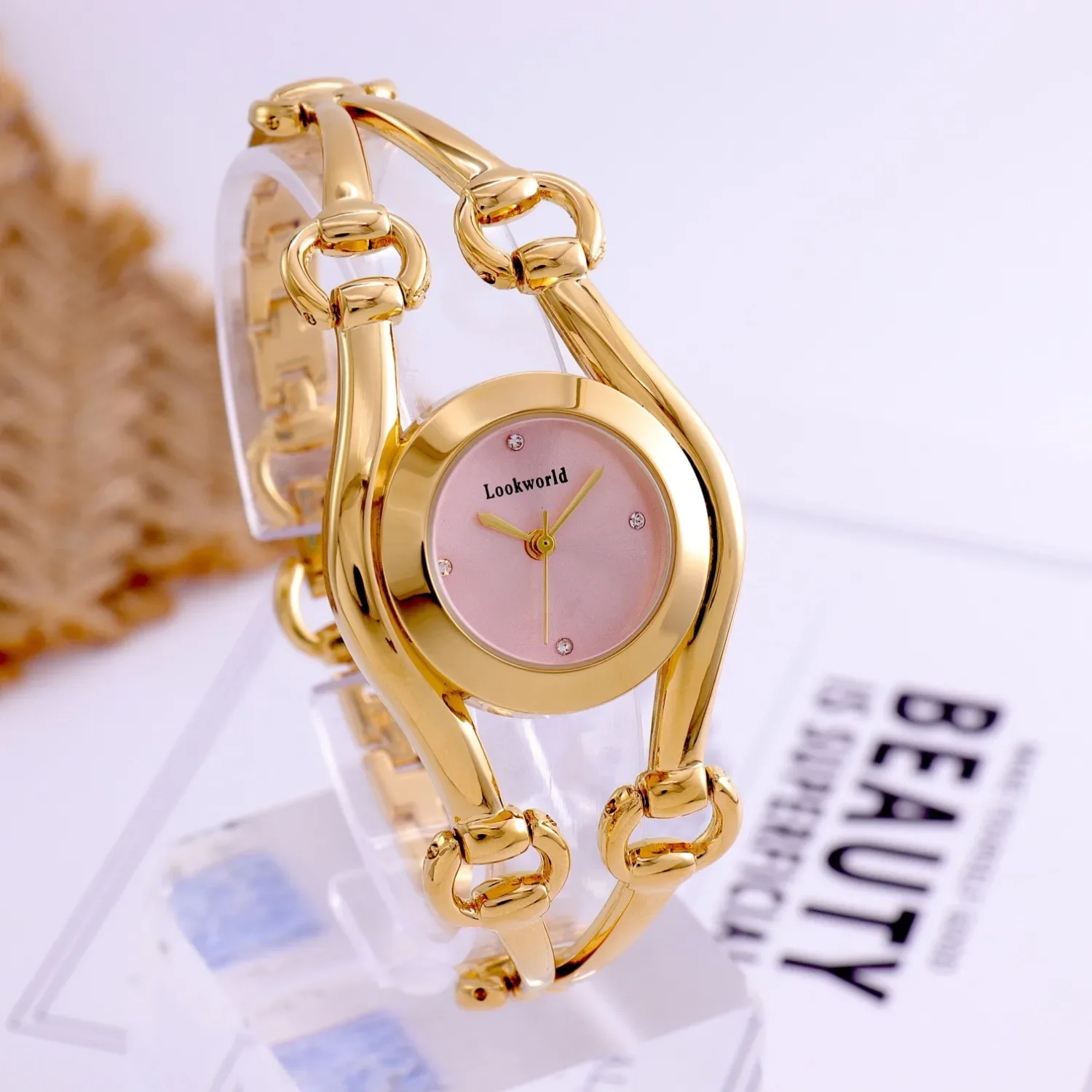 LOOKWORLD jam tangan wanita mode romantis hadiah Thanksgiving, hadiah Natal untuk wanita jam tangan kuarsa