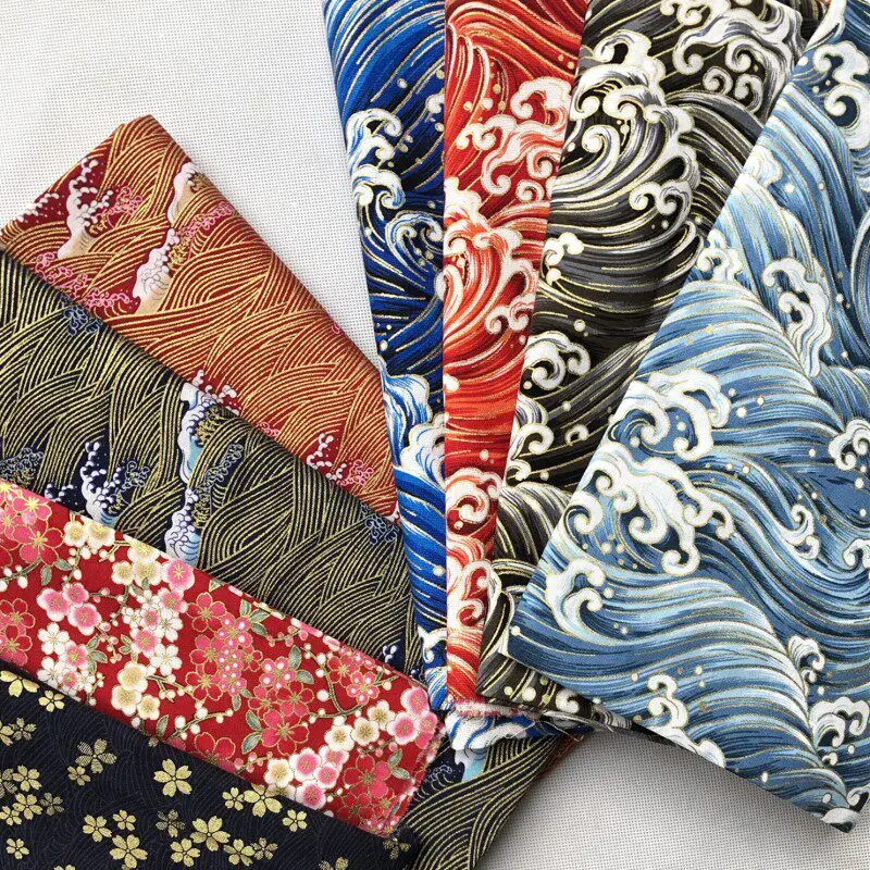 Pure Cotton Japanese Fabric By The Meter for Dresses Door Decoration DIY Bag Kimono Sewing Jacquard Flower Cloth Cherry Blossom