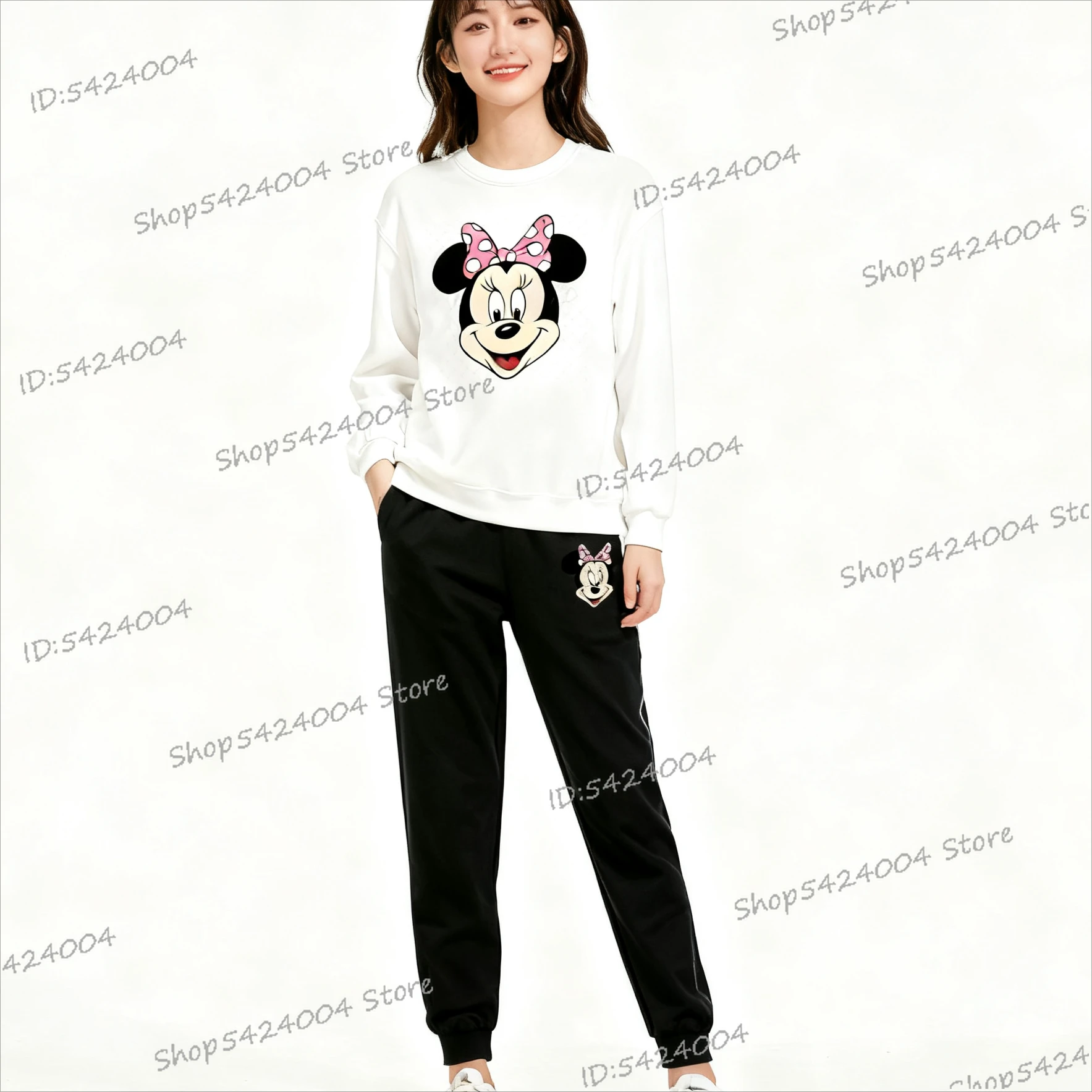جديد ميني ماوس طباعة المرأة موضة ملابس رياضية غير رسمية في الهواء الطلق السراويل البلوز 2 قطعة مجموعة فضفاضة ميني ملابس رياضية نسائية البدلة #1