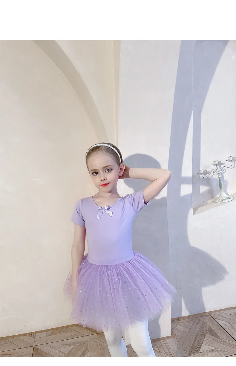 Summer Short Sleeve Girls Practice Dress Gauze Dress Pink Toddler Ballet Children Dance Dress