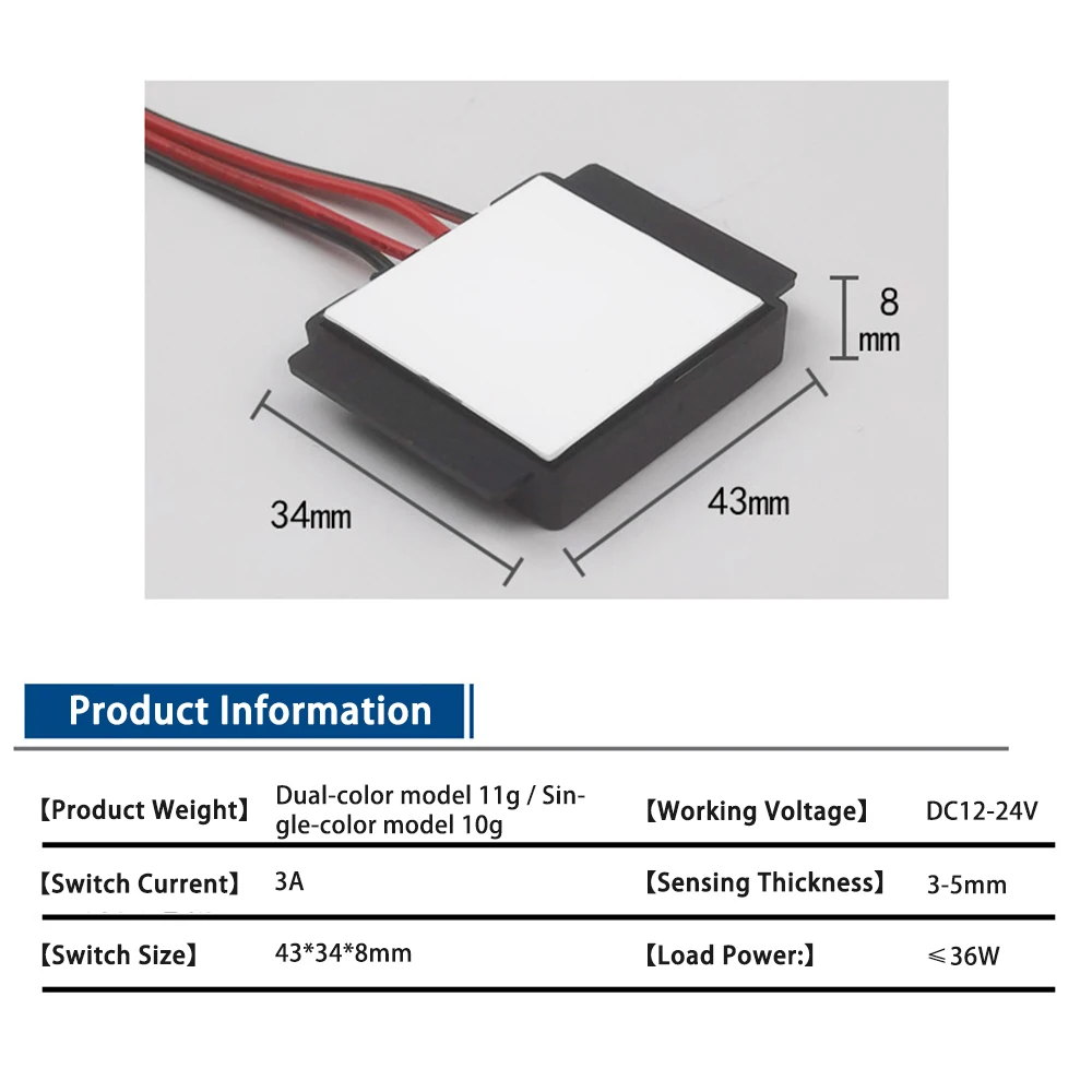 12V 24V Mirror Touch Switch, LED Vanity Mirror Switch with Single-color, Three-color, Stepless Dimming for Smart Mirror
