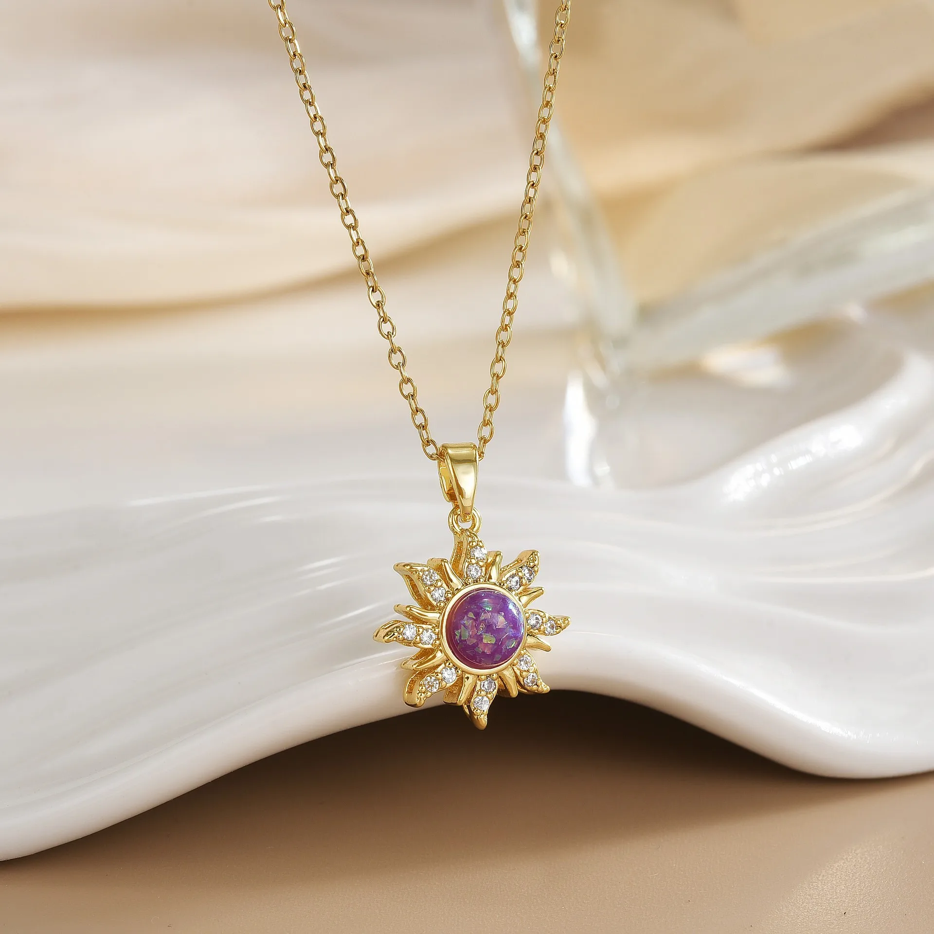 

Vintage Multicolor Opal Star Pendant Necklace Crystal Zircon Necklace for Women Titanium Steel Jewelry Accessories