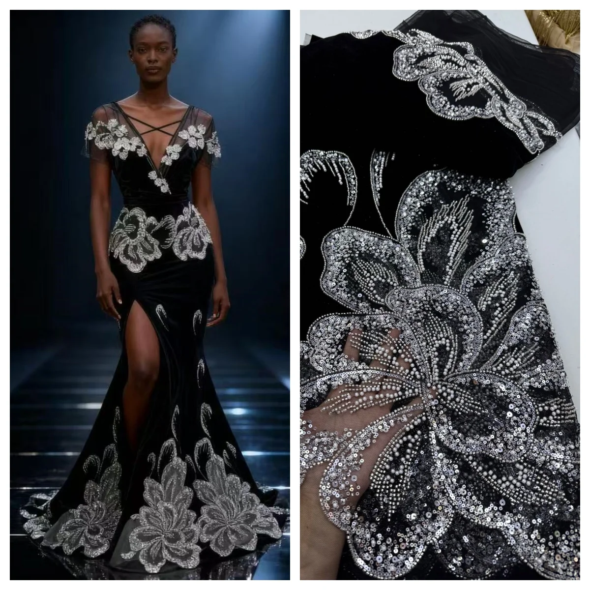 

Новейшая африканская бархатная ткань с пайетками и кружевом, нигерийское французское тюлевое кружево 2026 года, высококачественная вышивка бисером для свадебного платья, 5 ярдов