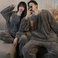 Thickened Coral Fleece Couples Pajamas Set Home Clothes Warm Winter plus Size Sleepwear Comfortable Long Sleeve round Neck