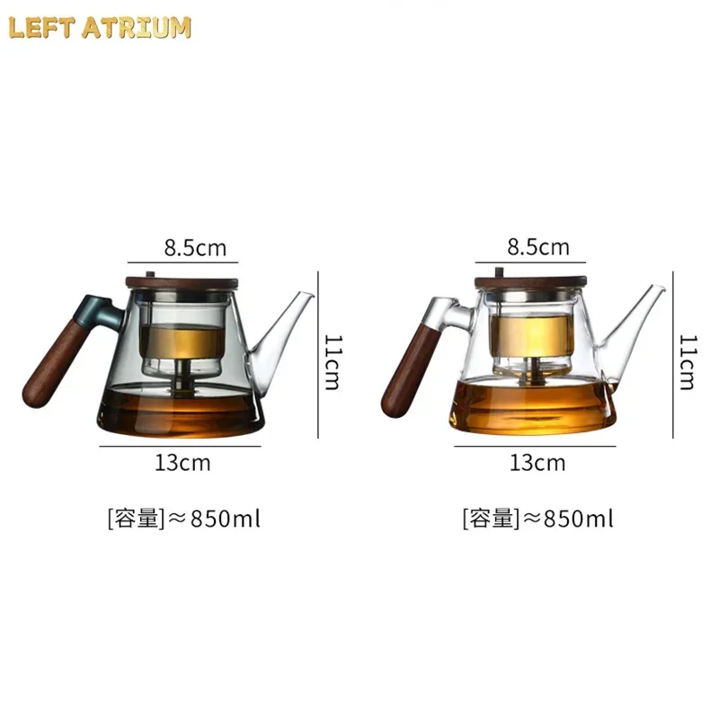 Easy One Click Tea Separation Filtration Glass Teapots With Wood Handle 850ml Tea Water Separation Tea Pot With Infuser Filter