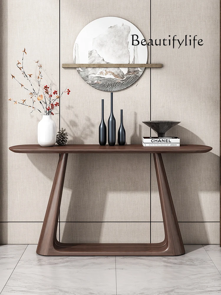 New Chinese Style Strip Table Wall Entry Console Aisle Black Walnut Color Solid Wood Narrow Side Table