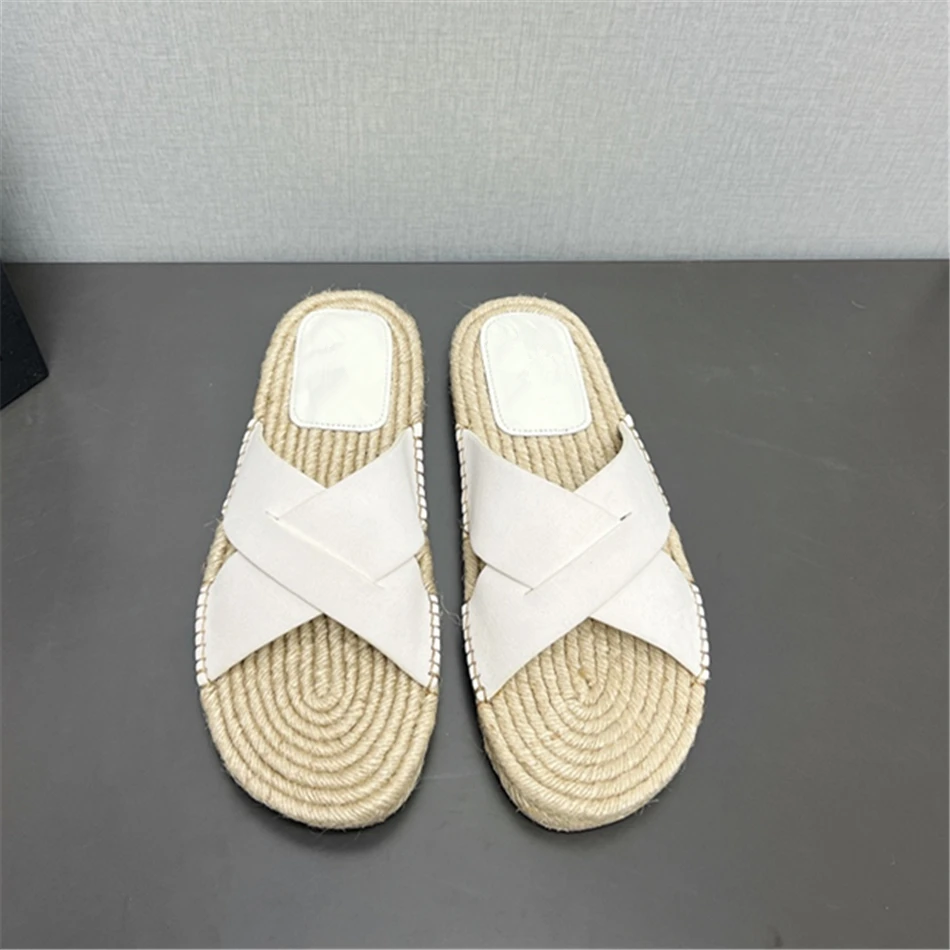 Men's Suede Espadrille Sandals High Quality Real Leather And Woven Crisscross Flat Shoes 2024 New Luxury Walk Sandals For Men