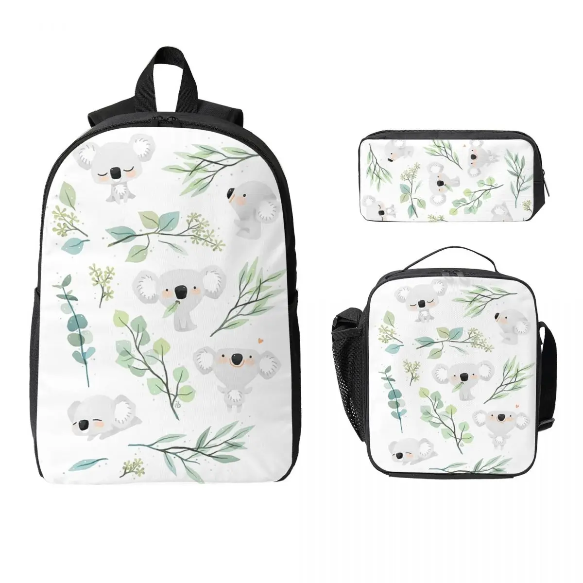 

Koala And Eucalyptus Pattern Backpack Student BookBag School Bag Computer Shoulder Bags 3ps Insulated Lunch Bag Pencil Case