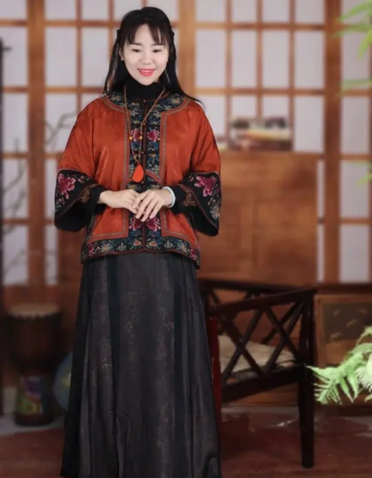 Luxury women clothes customized National style embroidery rayon loose Short coat Vintage orange cotton linen clothes outer