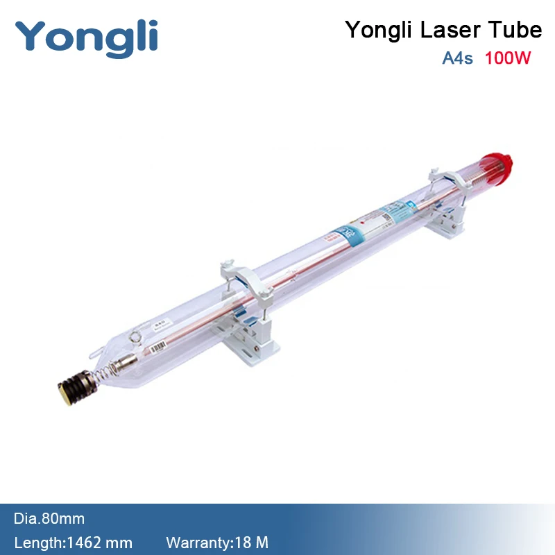 Yongli A4s 100W CO2 Laser Tube Dia.80mm Glass Laser Lamp Laser Equipment Parts for CO2 Laser Cutting and Engraving