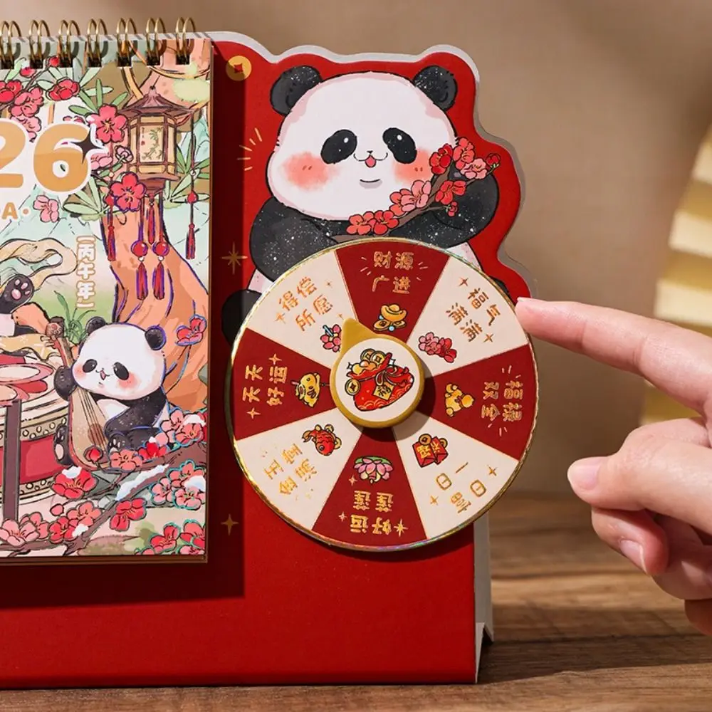 

Creative Cartoon Panda New Year Desktop Calendar Tear-away Double Coil Rotary Table Calendar 3D Thick Flip Calendar Gift
