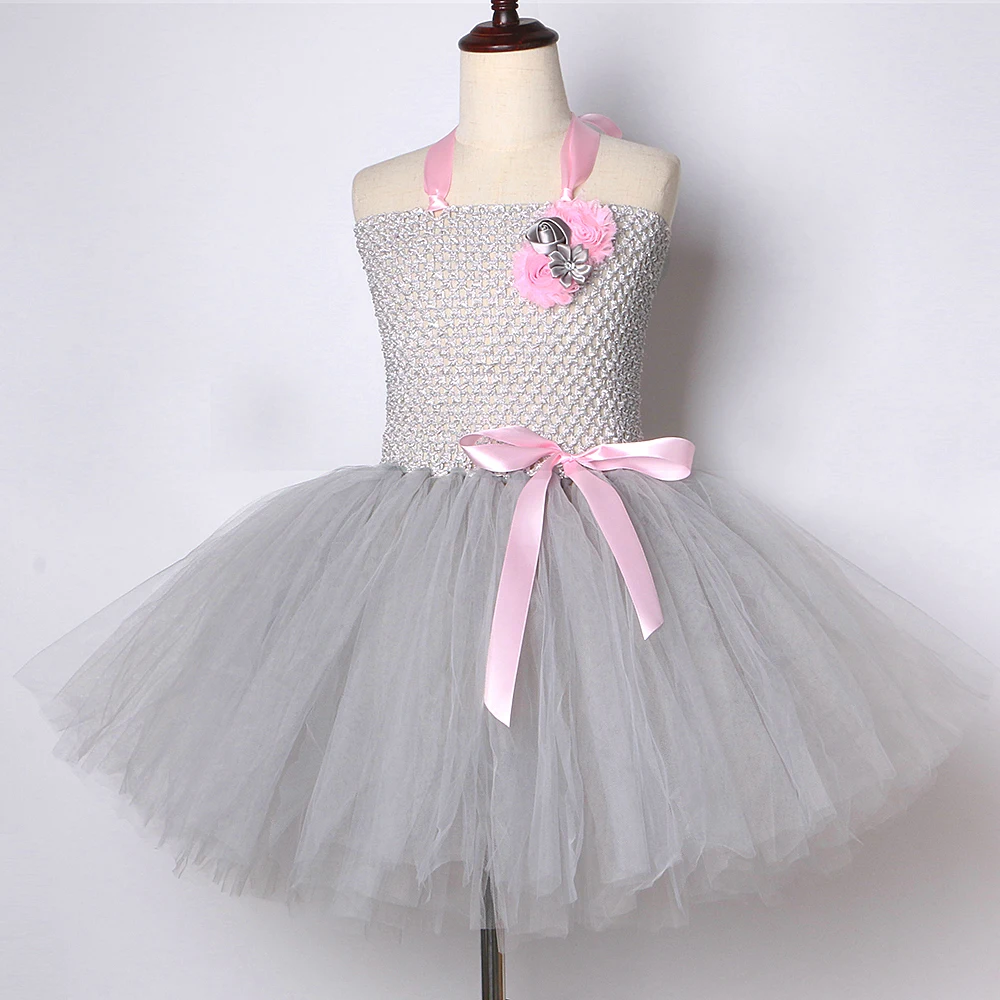 Pink Gray Easter Bunny Mouse Costumes Girls Rabbit Tutu Dress with Ears Tie Set Kids Halloween Animal Outfit Birthday Clothes