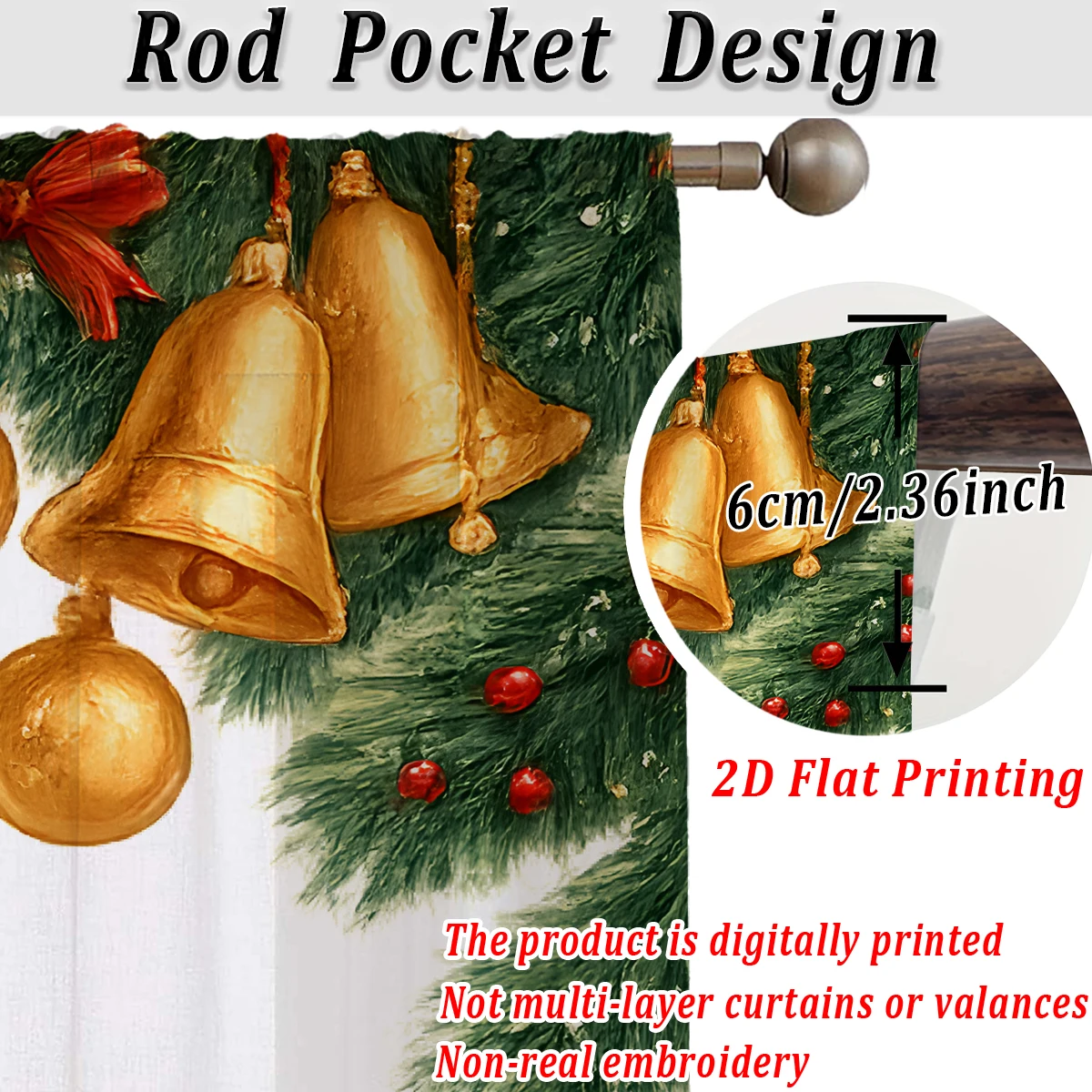 ستارة شفافة مطبوعة مسطحة لعيد الميلاد مع زخرفة سانتا كلوز لأشجار عيد الميلاد لغرفة المعيشة وغرفة النوم وحفلات العطلات