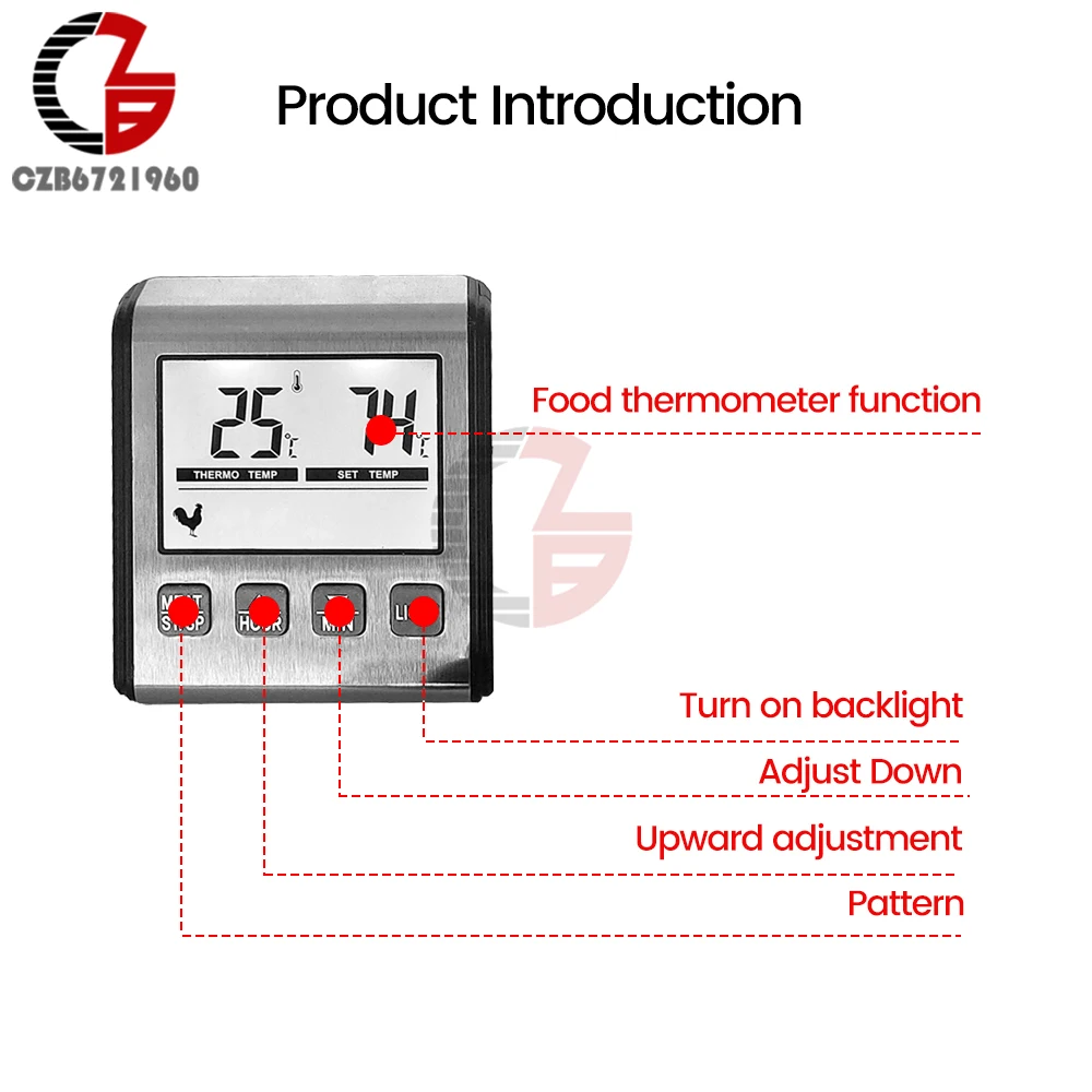 Termometro da cucina digitale temperatura degli alimenti per carne per forno funzione Timer per griglia per barbecue con misuratore di calore a