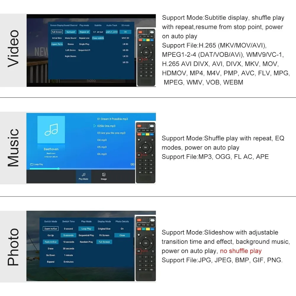 4K Media Player with 8TB HDD/USB/TF, H.265 Format Support, HDMI/AV/Optical Out, USB Mouse/Keyboard, 7.1 Surround Sound - view 4
