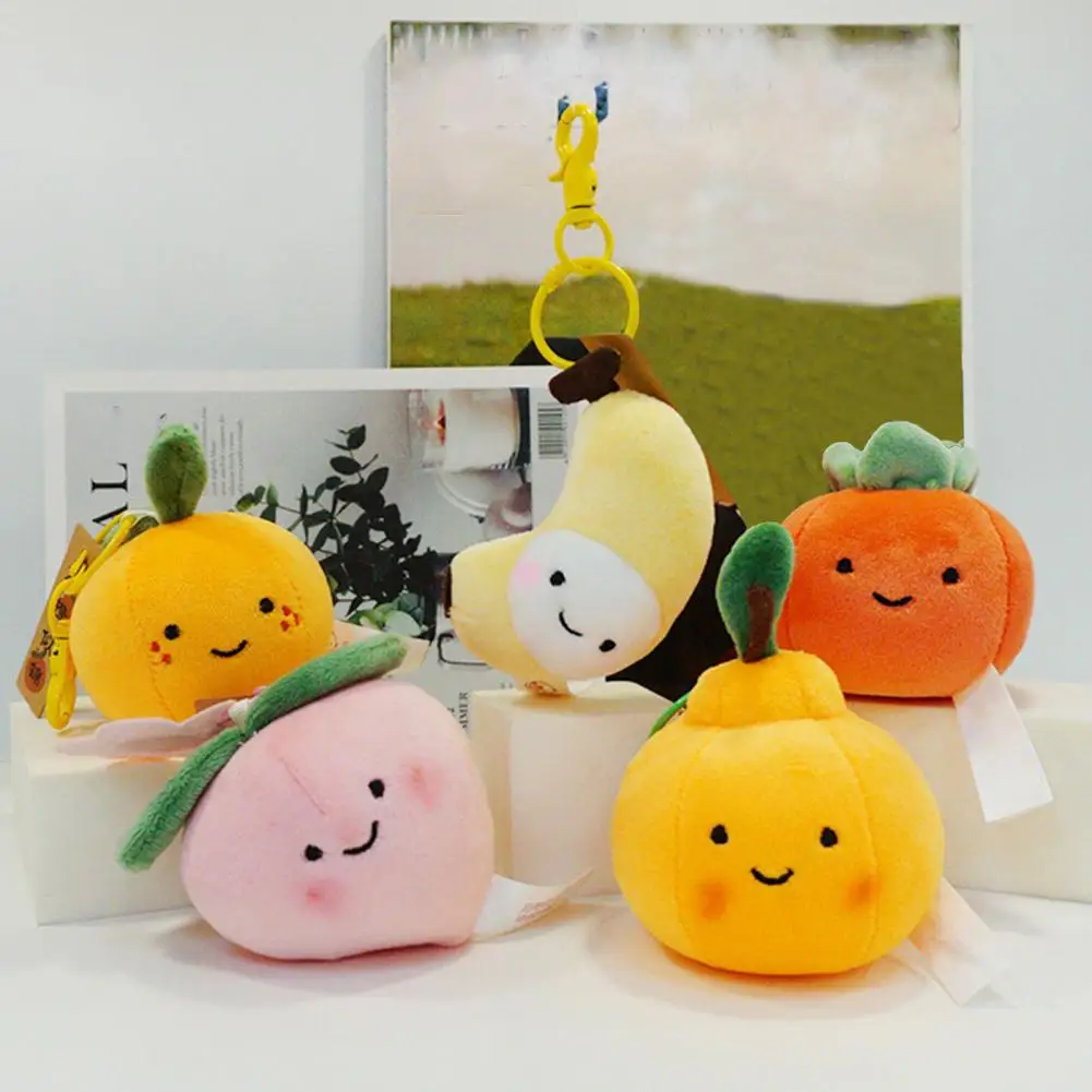 Cute Keychain Oranges Banana Peach Carrot Plush Toy Creative Decor Accessories Stuffed Vegetable Fruit Doll Key Ring Pendant