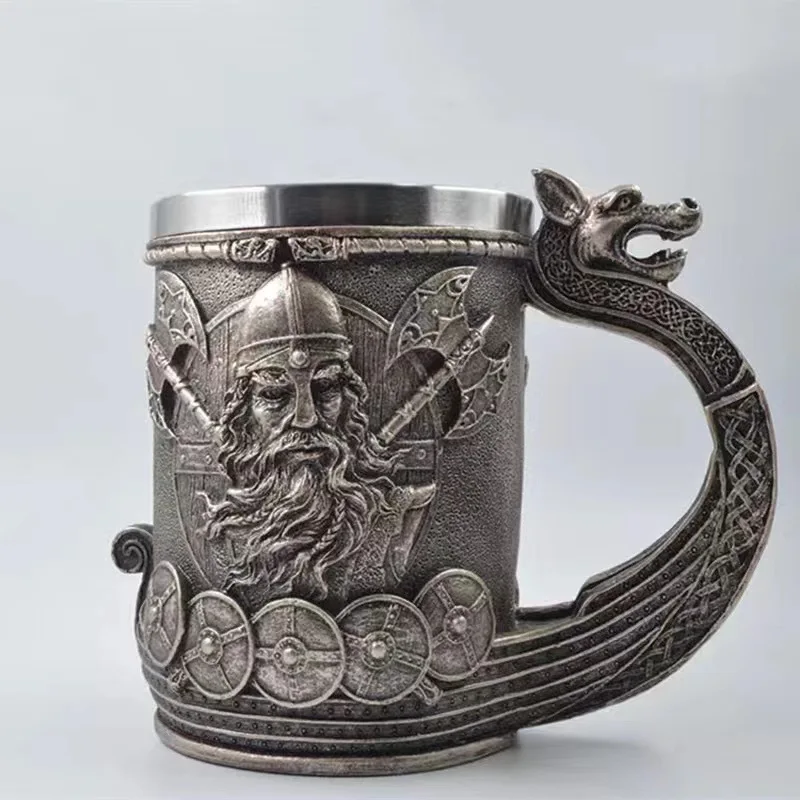 Mythology Viking Beer Glass Resin Stainless Steel Mug Beer Steins Tankard Coffee Cup Tea Tumbler Drinkware Pub Bar Decor