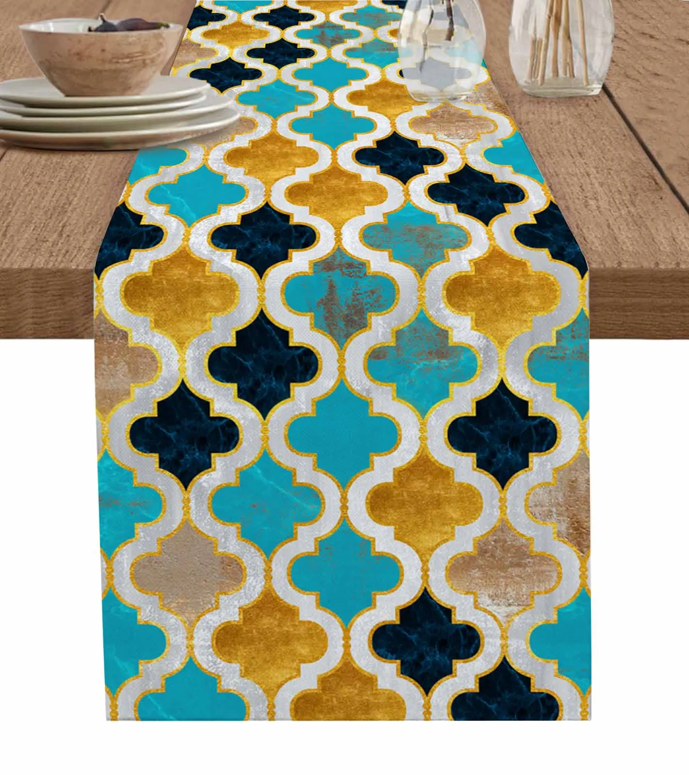 Abstract Paint Moroccan Retro Blue Green Yellow Table Runners Coffee Tablecloth Wedding Decoration Modern Home Party Table Mats