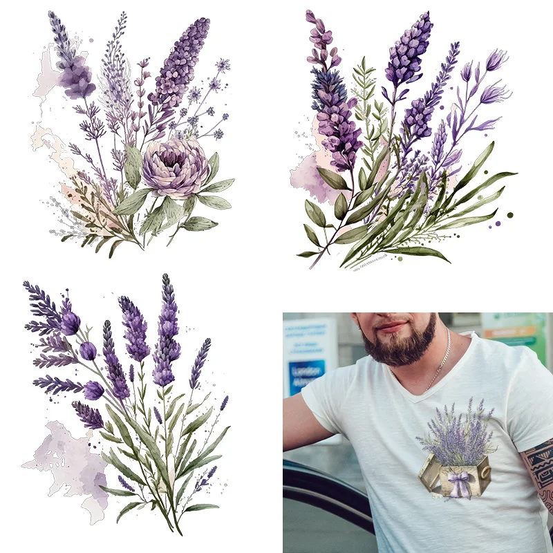 lavender cat Flower Butterfly DTFHeat Transfer iron on transfer for clothing Iron On Patches Thermal for Clothing.