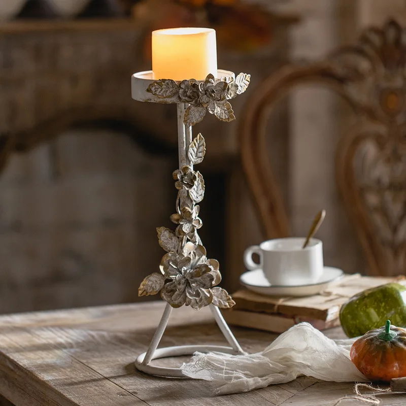 

American Retro Candlestick Iron Art Old Flower Decoration Ornaments Romantic Candle Homestay Studio Nostalgic Props Candlestick