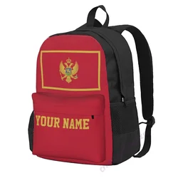 Custom Name Montenegro Flag Polyester Backpack For Men Women Travel Bag Casual Students Hiking Travel Camping