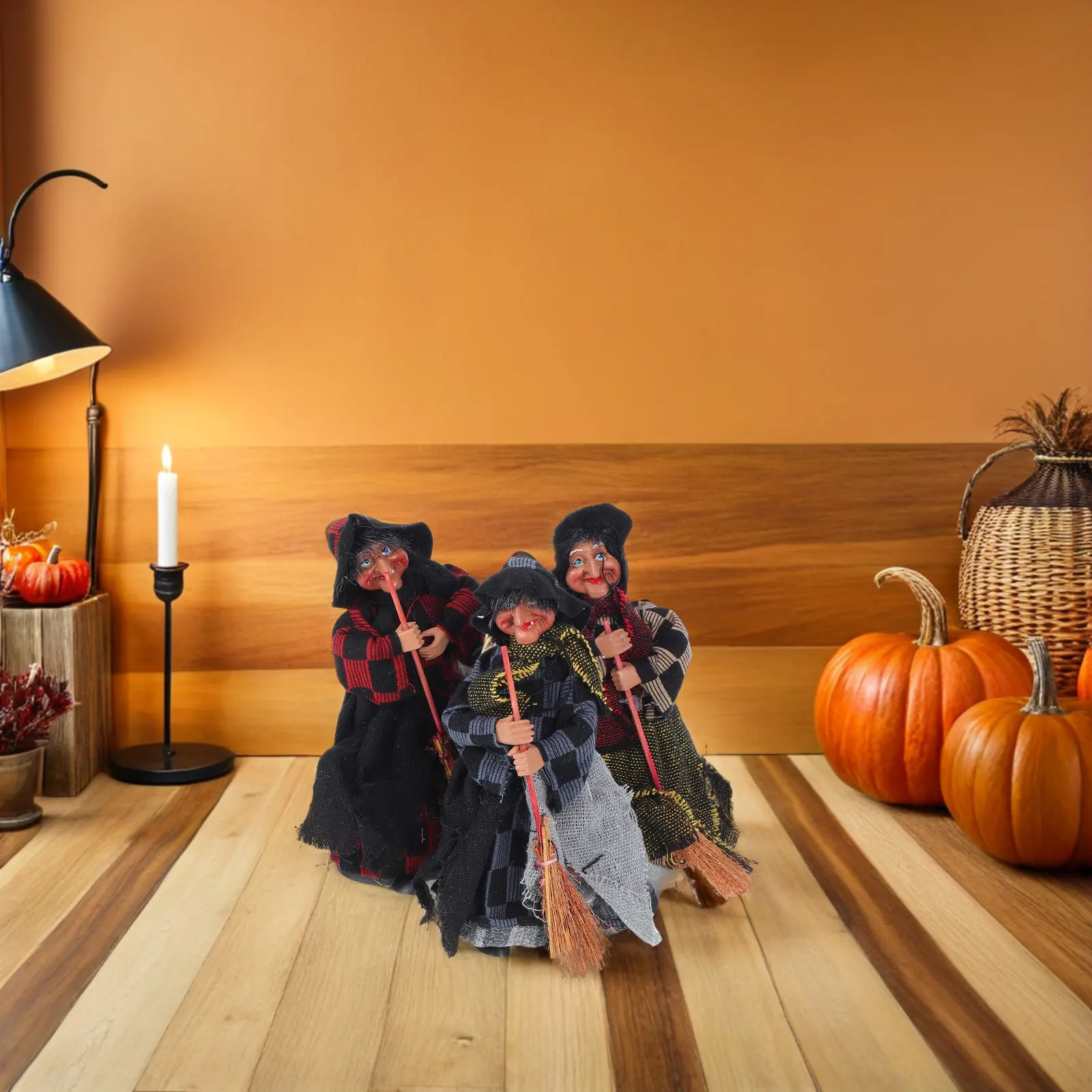 1Set Halloween Witch Broomstick Decoration Spooky Hanging Haunted Party Prop Flying Witch Ornaments Wicked Figurines