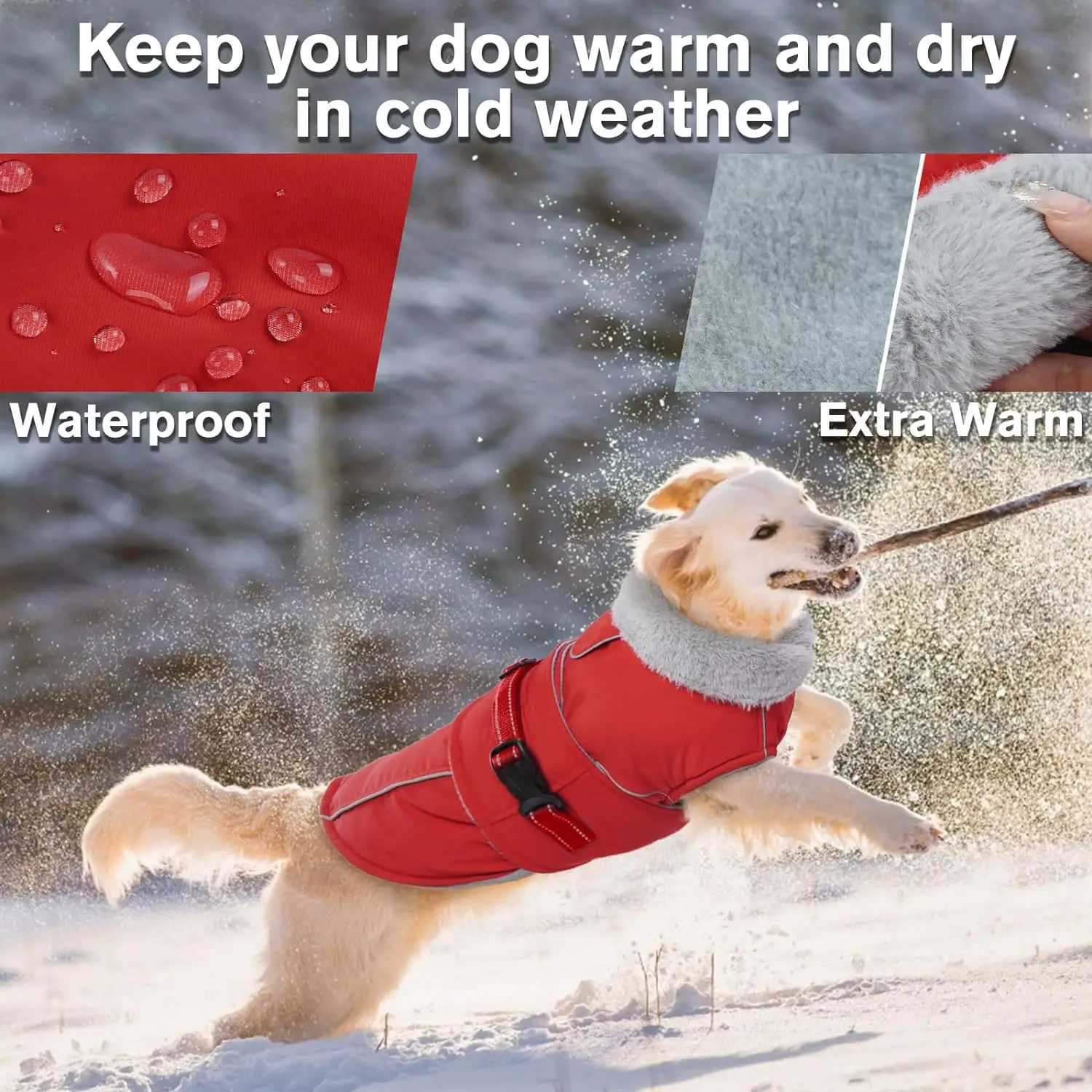 Reflective Dog Fleece Vest Waterproof Dog Jacket Windproof Dog Winter Coat Dog Snowsuit Cold Weather Coats w/ Adjustable Buckle