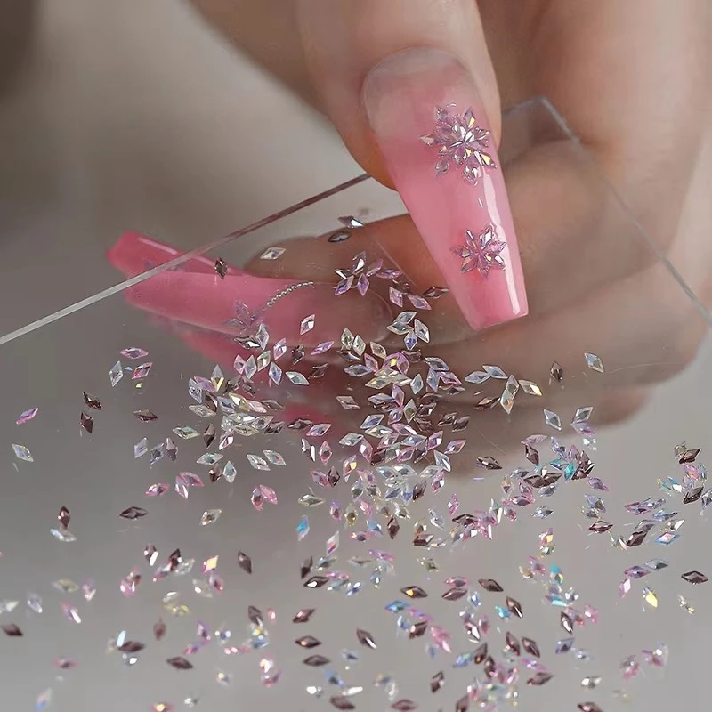 5A 스파클 미니 지르콘 오로라 얼음 반투명 코냑 믹스 모양 샤프 다이아몬드 네일 아트 라인 석 장식 매니큐어 매력