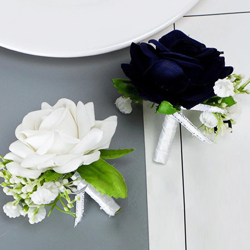 6PCS/set Rose Corsage Flower Boutonniere for Men Groom Prom Cocktail Party Artificial Flower Wedding Graduation Event Flower