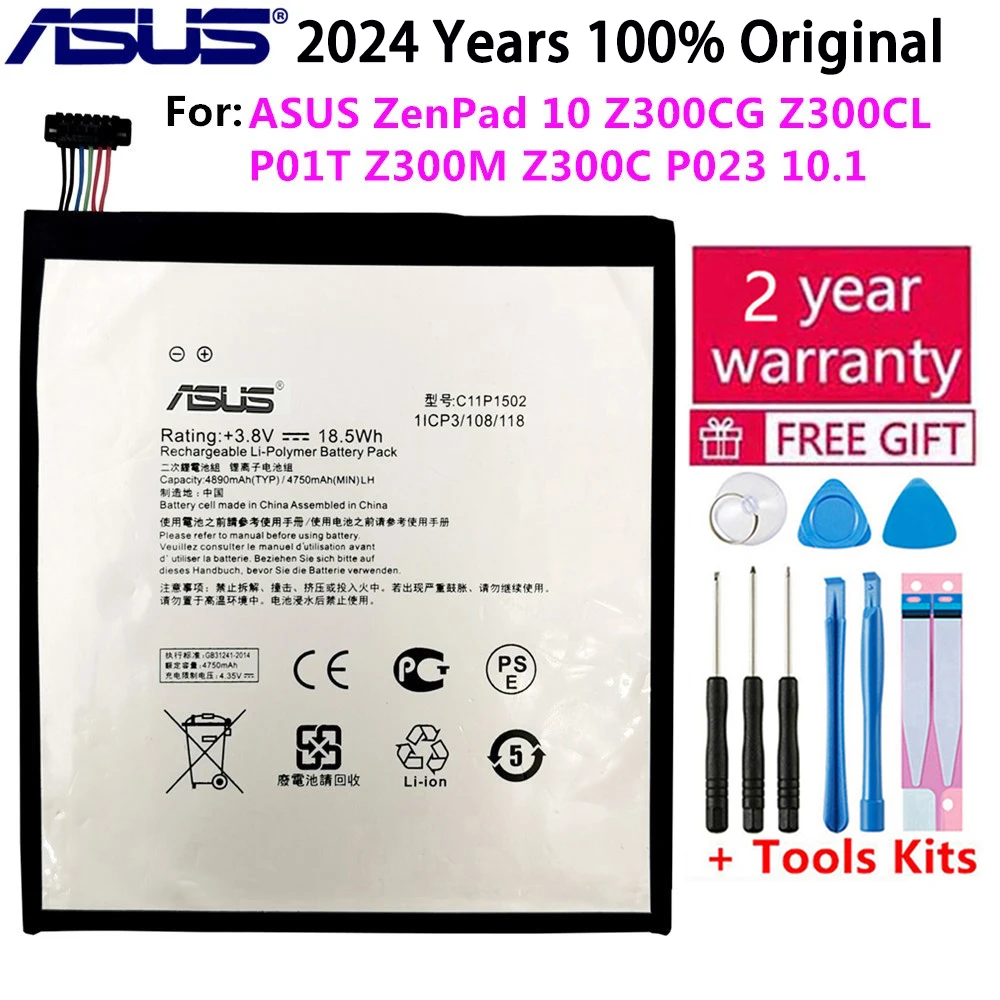 ASUS Original Replacement Phone Battery C11P1502 4890mAh for ASUS ZenPad 10 Z300CG Z300CL P01T Z300M Z300C P023 10.1 Free Tools