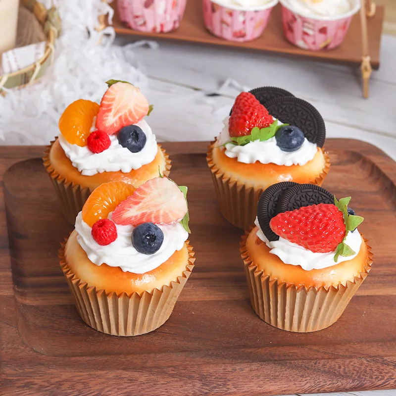 Fake Cupcake Fruit Cake Strawberry Artificial Food Simulation Refrigerator Stickers Wedding Photography Props Decoration view 4