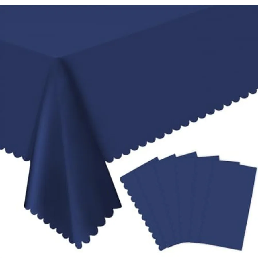 

6 Pack Plastic Navy Blue Tablecloth 54 X 108 Inch Graduation Scalloped Table Cloth for Rec Table Spring Tablecloth for BBQ Pic