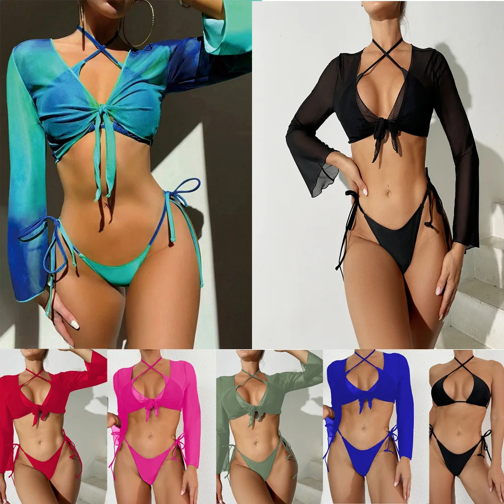 

Three-piece bikini sexy neck strap outdoor swimming women bikini 2025 new