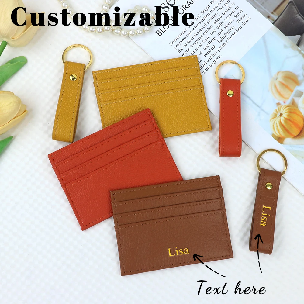 Maßgefertigtes Leder-Kartenhalter-Schlüsselanhänger-Set mit Multifach-Geldbörse und Ausweiskartenhalter. Leder-Schlaufen-Accessoire.