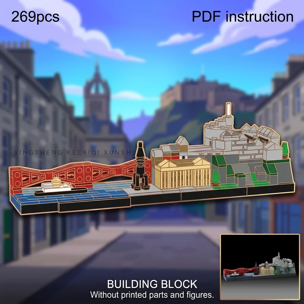 

Adult Brick Set 269PCS MOC Edinburgh Skyline Architecture Building Blocks Scottish City Landmark Micro Diorama Display Model