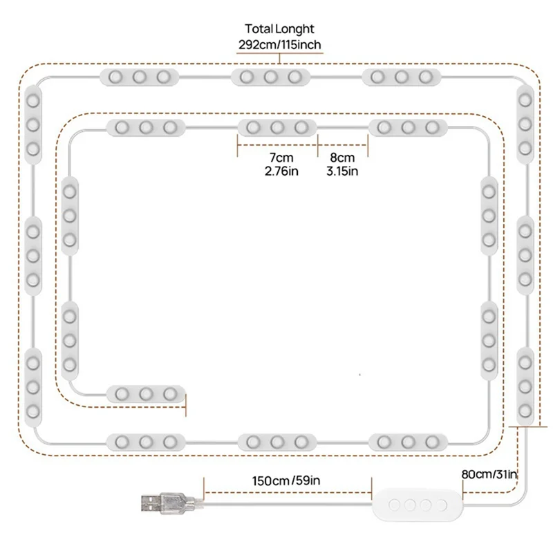 AT13 LED أضواء الغرور للمرآة، أضواء للزينة ماكياج، 20X3 المصابيح USB 5V 3 أضواء مرآة ملونة، مرآة غير متضمنة