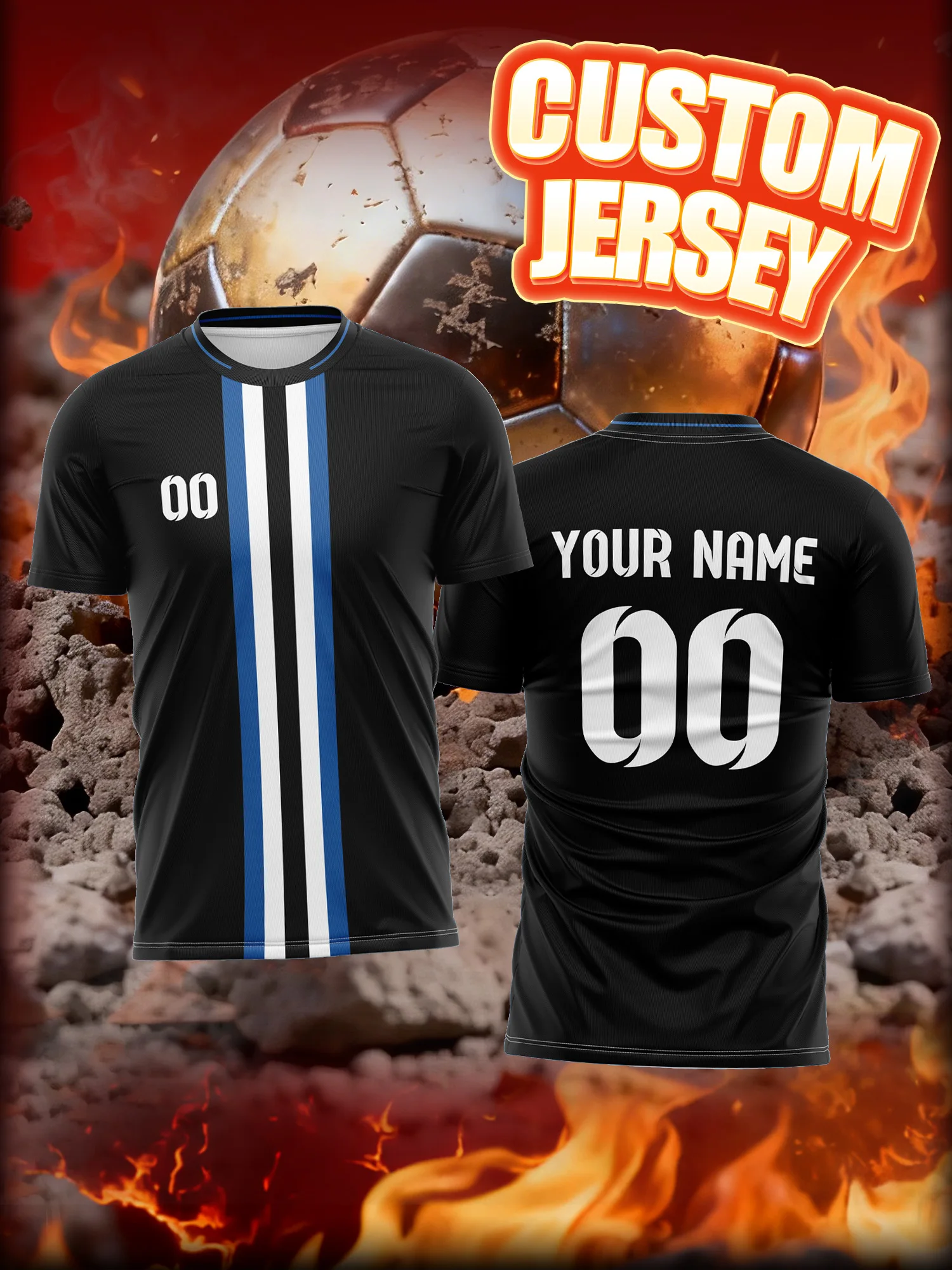 Custom Image Number Name Soccer Jersey, Light Fitness Top, Simple Daily Exercise Football Outfit
