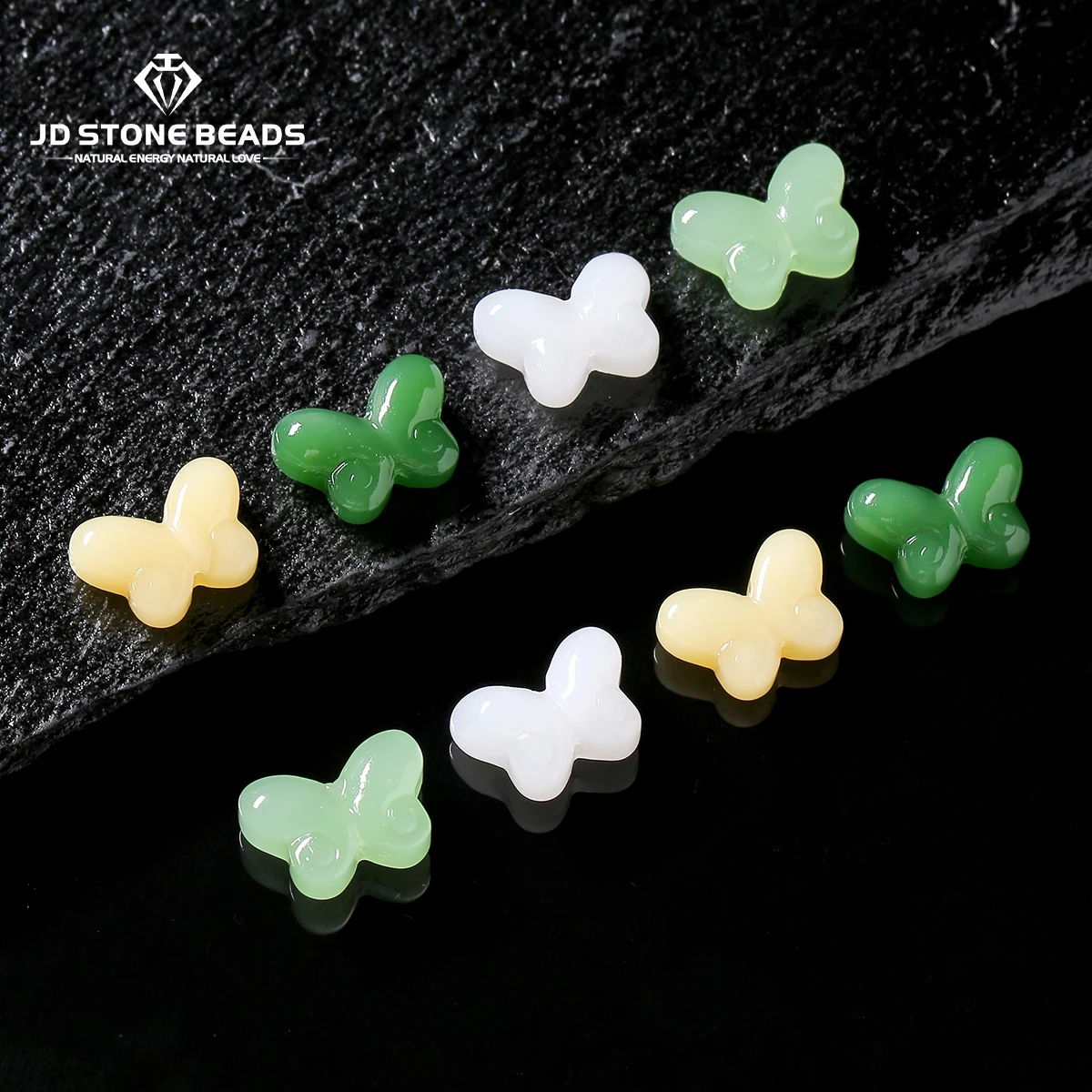 10Pcs Butterfly Beads White Yellow Green Blue Imitation Jade Carved Loose Beads for DIY Bracelet Necklace Jewelry Making