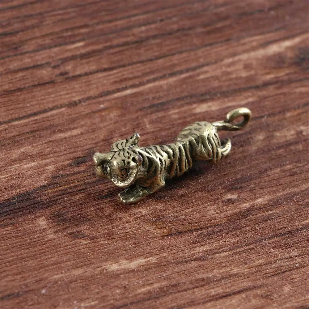 3D Copper Diy Desktop Decoration Animal Home Office Room Gift Pendant Tiger Figurine Keychains Sculpture