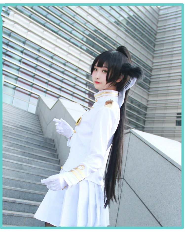 Disfraz de uniforme de barco blanco para mujer, traje de juego Azur Lane, vestido de Takao, abrigo + falda + guantes + calcetines + tocado