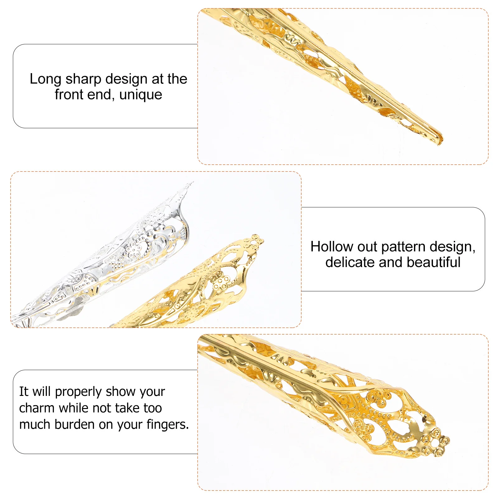 

10Pcs Finger Claw Rings Hollow Out Alloy Fingertip Cover Fake Nails Cosplay Belly Dance Halloween Costume Accessories