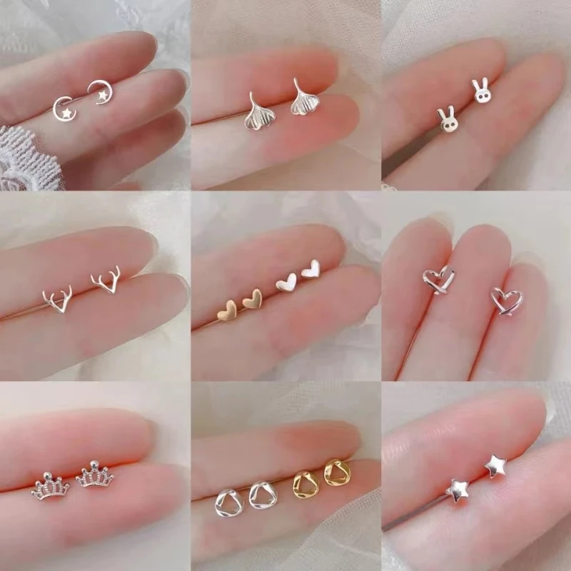 Mini Heart Earrings for Women Hypoallergenic Daily Wear Minimalist Cute Star Stud Earring Girls Fashion Pierc Jewelry Gifts