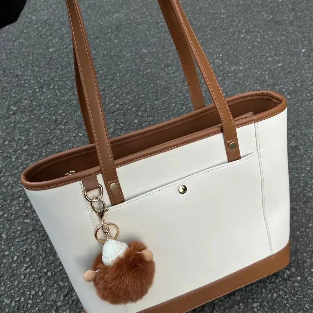 Bloom Vintage Beige Large Capacity Tote Bag Hot Girls New Travel Office Leather Casual Handbag Female Retro Shoulder Bags Y2k
