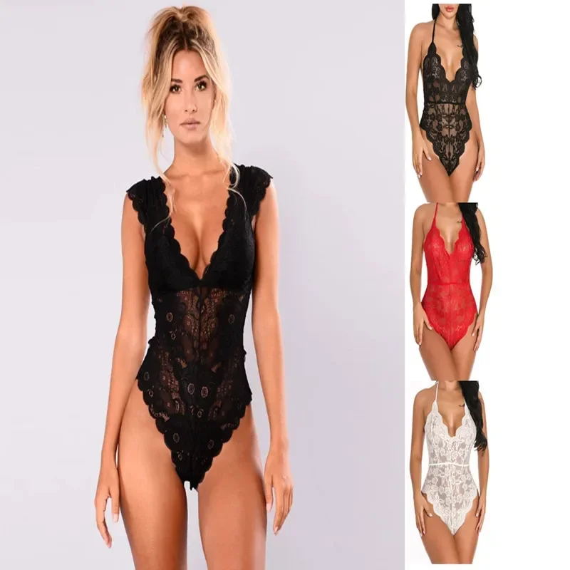 

Sexy Large Size Lace Bodysuit See-through Underwear Hollow Mesh Bodysuit Tights Sexy Pajamas Erotic Exotic Sexy Lingerie