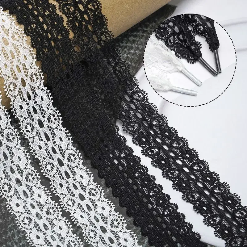 

1Pair 3CM Width Lace Shoelaces 80CM/100CM/120CM Length Leisure Shoes Woman Shoe Laces Fashion Black White Shoelace